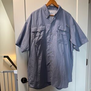 Columbia PFG Men's Dusty Blue Grey Short Sleeve Button Down Performance Shirt XL